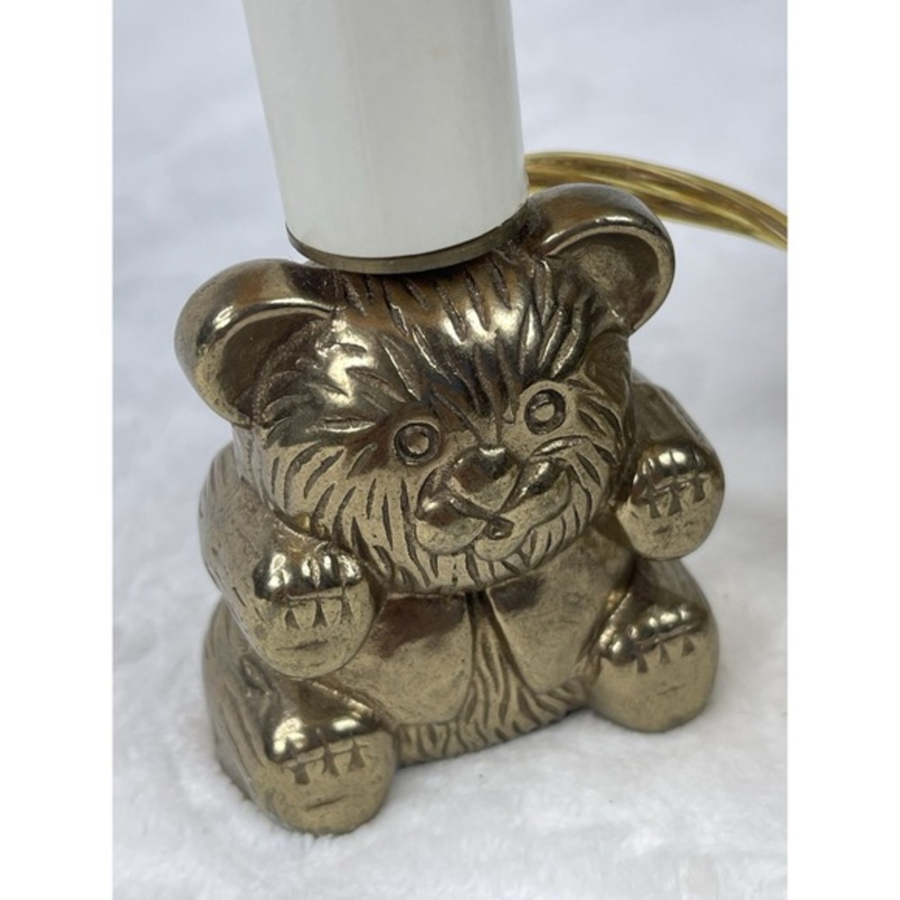 Solid Brass Teddy Bear Accent Lamp Nursery Baby Kid‎ Nightlight Shade 10.25"
